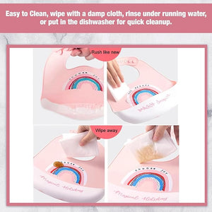 Safe - O - Kid Premium Silicone Baby Bib with Adjustable Spill Pocket - Feeding Bibs
