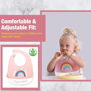 Safe - O - Kid Premium Silicone Baby Bib with Adjustable Spill Pocket - Feeding Bibs