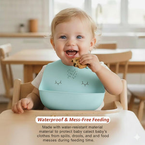 Safe - O - Kid Premium Silicone Baby Bib with Spill - Proof Pocket – Blue - Feeding Bibs