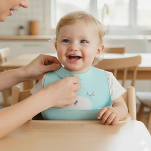 Safe - O - Kid Premium Silicone Baby Bib with Spill - Proof Pocket – Blue - Feeding Bibs