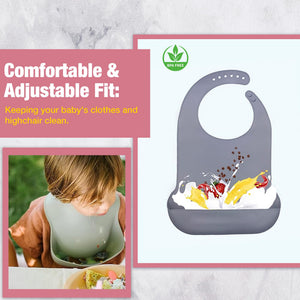 Safe - O - Kid Premium Silicone Baby Feeding Bib – Soft & Adjustable - Feeding Bibs
