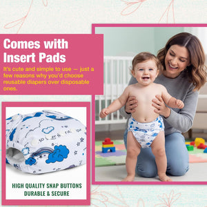 Safe-O-Kid, Printed Cloth Diapers- White - Reusable Cloth Diaper