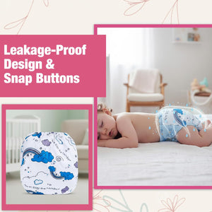 Safe-O-Kid, Printed Cloth Diapers- White - Reusable Cloth Diaper