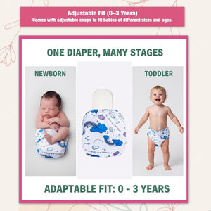 Safe-O-Kid, Printed Cloth Diapers- White - Reusable Cloth Diaper