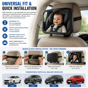 Safe-O-Kid, Rear View Mirrors for Car, Plastic- Black (Pack of 2) - Baby Car safety seat Accessories