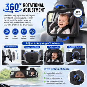 Safe-O-Kid, Rear View Mirrors for Car, Plastic- Black (Pack of 2) - Baby Car safety seat Accessories