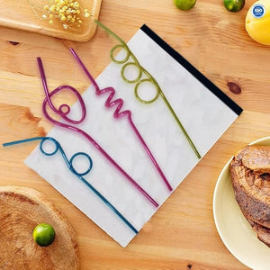Safe - O - Kid Reusable Funny Twist Drinking Straws for Kids – Colourful Assorted (4 Pcs) - Reusable Straw