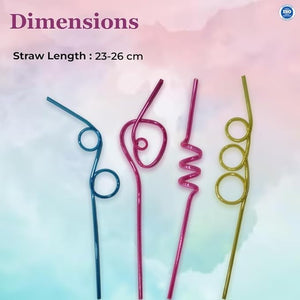 Safe - O - Kid Reusable Funny Twist Drinking Straws for Kids – Colourful Assorted (4 Pcs) - Reusable Straw