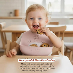 Safe - O - Kid Silicone Baby Feeding Bib – Adjustable & Easy to Clean (Pink) - Feeding Bibs