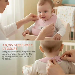 Safe - O - Kid Silicone Baby Feeding Bib – Adjustable & Easy to Clean (Pink) - Feeding Bibs