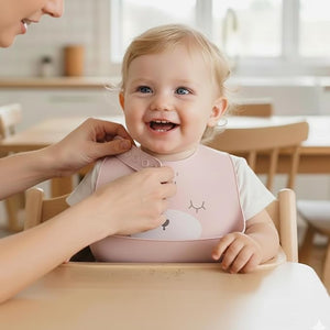 Safe - O - Kid Silicone Baby Feeding Bib – Adjustable & Easy to Clean (Pink) - Feeding Bibs
