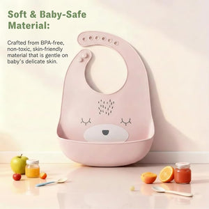 Safe - O - Kid Silicone Baby Feeding Bib – Adjustable & Easy to Clean (Pink) - Feeding Bibs