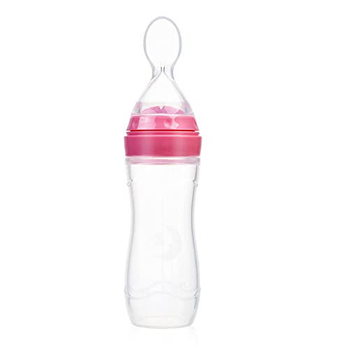 Safe - O - Kid, Silicone Food Feeder Spoon (Soft Tip) Bottle, Pink, 90ml, Pack of 1 - SOK9FED18P003