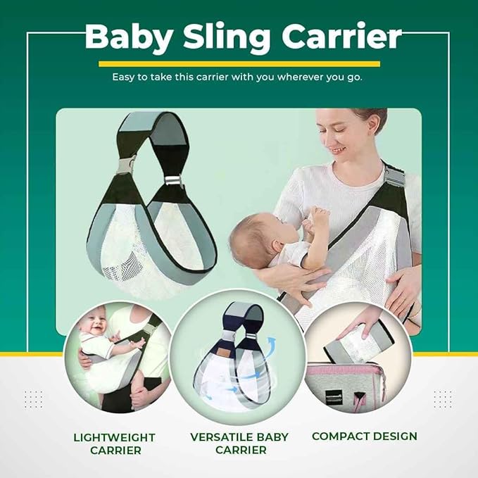 Safe - O - Kid Soft Cotton Baby Sling Carrier for Newborns & Infants – Green - Baby Carriers