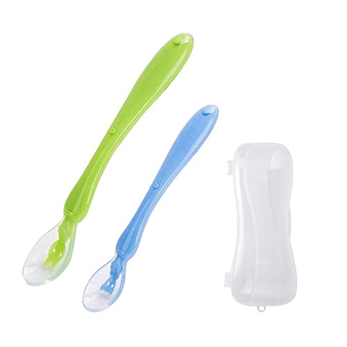 Safe - O - Kid , Soft Silicone Tip Spoons Set Box (2 Spoons), Blue & Green - SOK9FED16P003