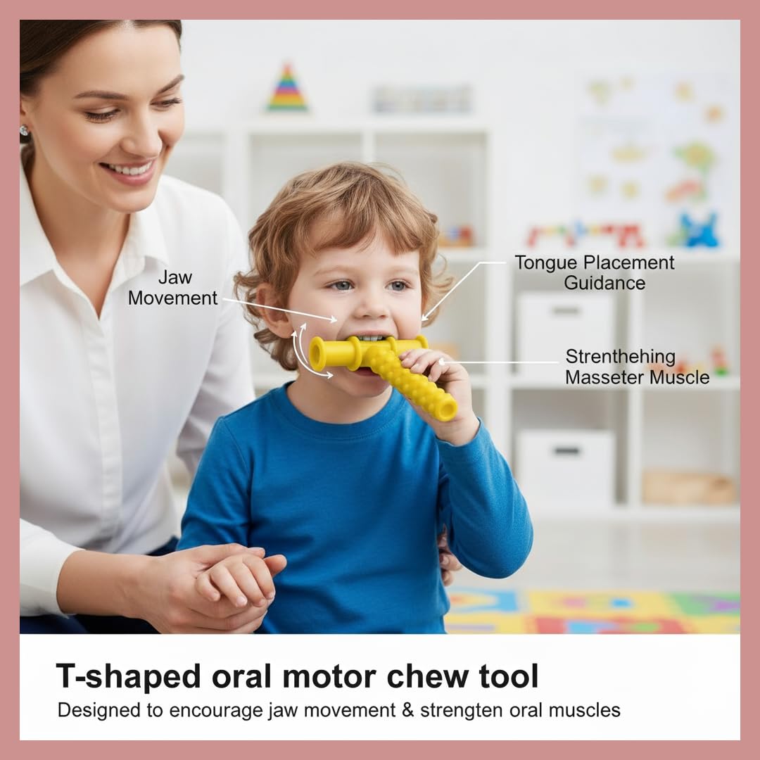 Safe - O - Kid® Speech Therapy Chewing Tube, Non - Toxic Biting Toy for Effective Oral Sensory Therapy, Texture Chewy Tube for Autism, Teether for Baby Kids - Yellow - Teether