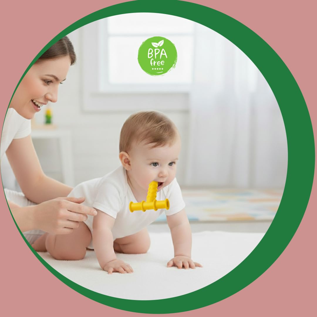 Safe - O - Kid® Speech Therapy Chewing Tube, Non - Toxic Biting Toy for Effective Oral Sensory Therapy, Texture Chewy Tube for Autism, Teether for Baby Kids - Yellow - Teether