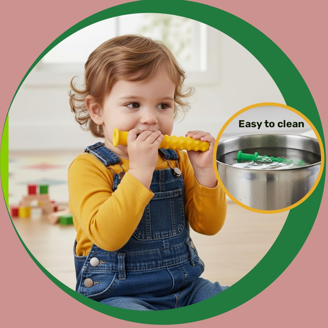 Safe - O - Kid® Speech Therapy Chewing Tube, Non - Toxic Biting Toy for Effective Oral Sensory Therapy, Texture Chewy Tube for Autism, Teether for Baby Kids - Yellow - Teether