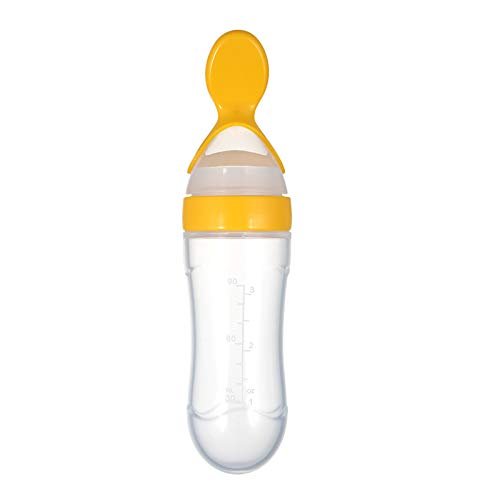 Safe - O - Kid, Squeezy Silicone Food Feeder Spoon (Soft Tip) Bottle, 90ml - Yellow - SOK9FED18P007