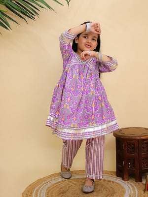 Sage Violet Girls Anarkali Kurta Set - KES - SC - SGVIL - 0 - 6