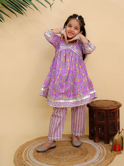 Sage Violet Girls Anarkali Kurta Set