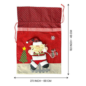 Santa Red & Grey Checks Christmas Sack - 