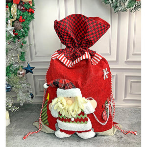 Santa Red & Grey Checks Christmas Sack - 