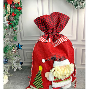 Santa Red & Grey Checks Christmas Sack - 