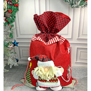 Santa Red & Grey Checks Christmas Sack - 