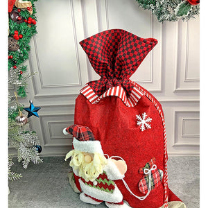 Santa Red & Grey Checks Christmas Sack - 