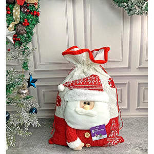 Santa Red & White Knitted Christmas Sack - 