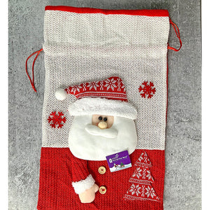 Santa Red & White Knitted Christmas Sack - 