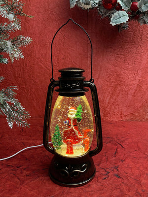 Santa with rotating gift and Deer Musical Glitter Water Light, Christmas Snow Lantern - Christmas