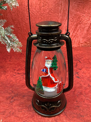 Santa with rotating gift and Deer Musical Glitter Water Light, Christmas Snow Lantern - Christmas