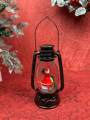 Santa with rotating gift and Deer Musical Glitter Water Light, Christmas Snow Lantern - Christmas