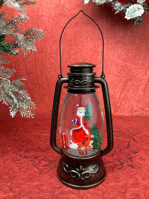 Santa with rotating gift and Deer Musical Glitter Water Light, Christmas Snow Lantern - Christmas