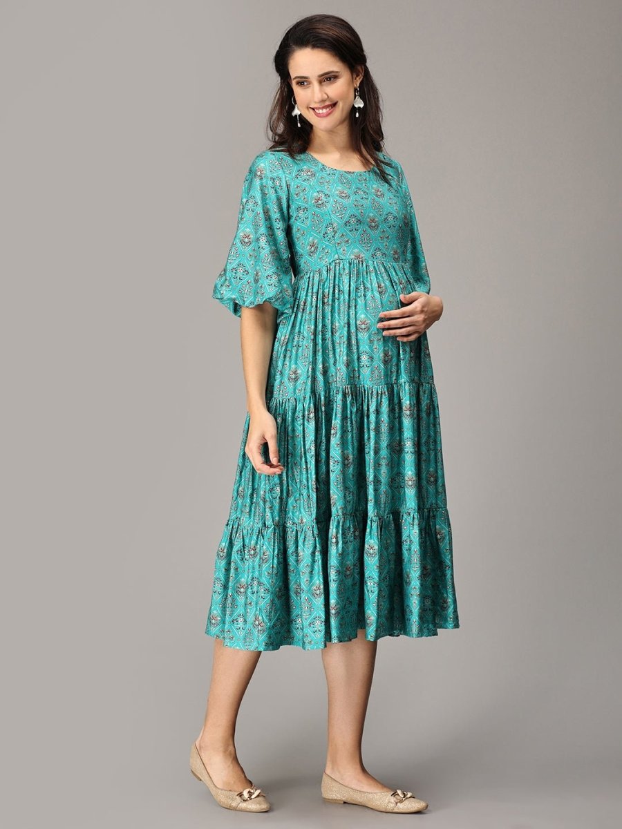Sassy Sea Tiered Maternity and Nursing Dress - DRS-SK-AQMSL-S