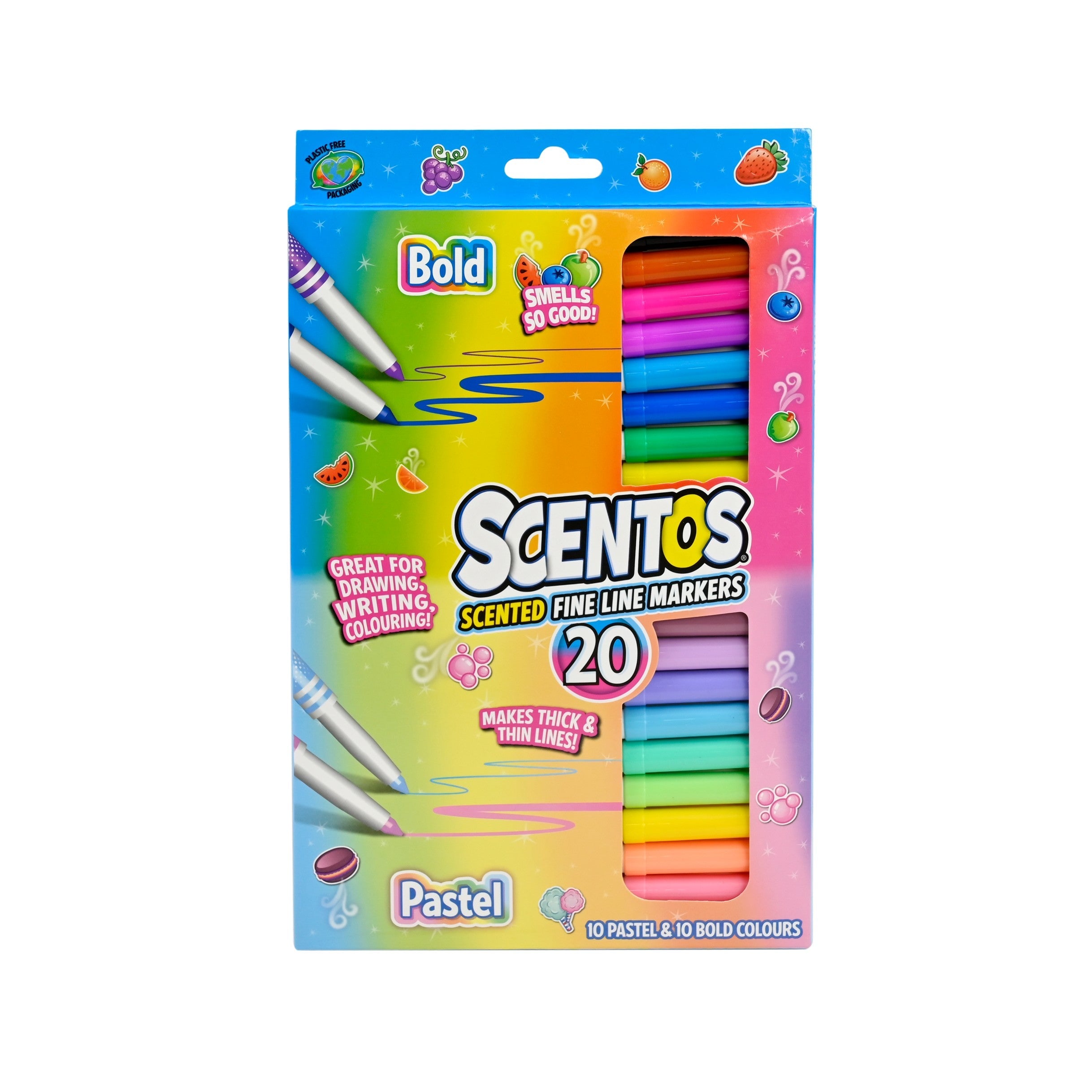  SCENTOS Scented Fine Line Markers Bold & Pastel Colors Pack of 20 - 20436