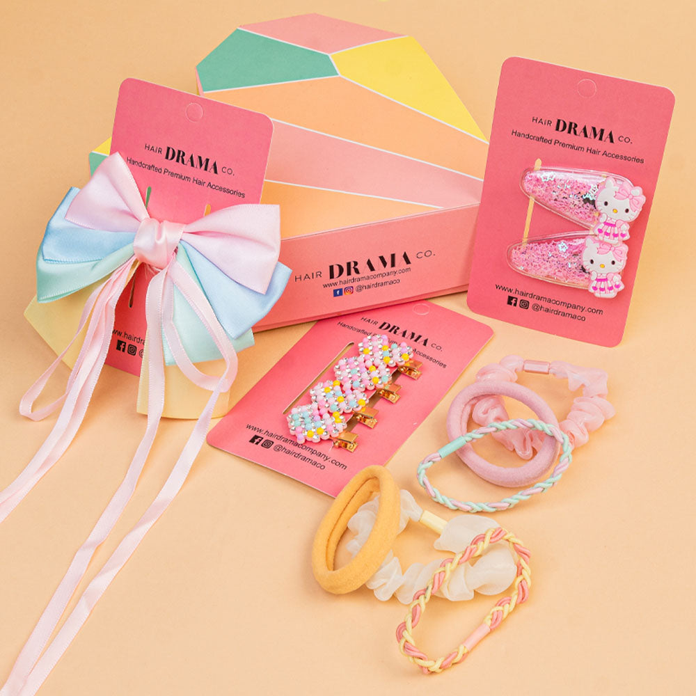 Hair Drama Co Unicorn Sparkle & Shine Gift Set with Hair Bow, Hair Pins & Hair Ties