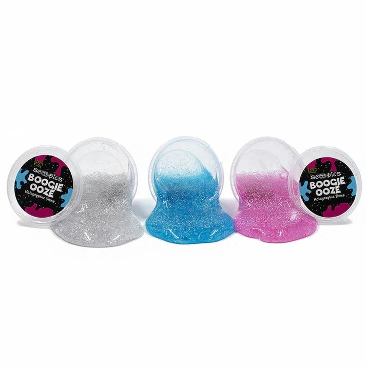 Scoobies Boogie Ooze – Holographic Slime Trio Set (Pink, Blue & Pure Holographic) - Sensory Toys