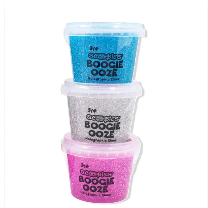 Scoobies Boogie Ooze – Holographic Slime Trio Set (Pink, Blue & Pure Holographic) - Sensory Toys