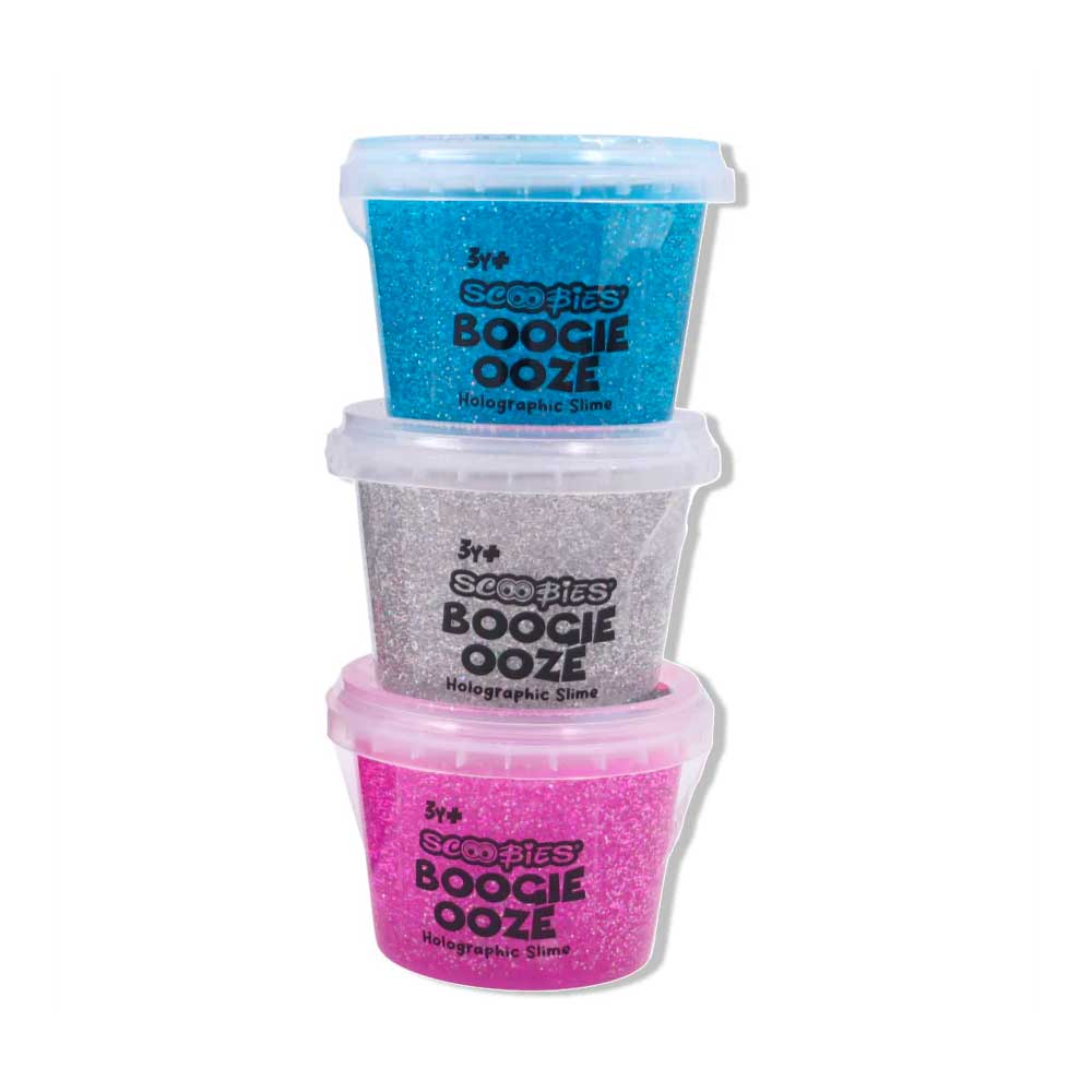 Scoobies Boogie Ooze – Holographic Slime Trio Set (Pink, Blue & Pure Holographic) - Sensory Toys