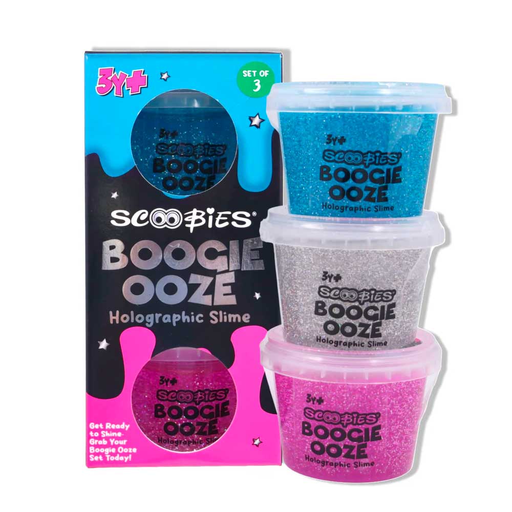 Scoobies Boogie Ooze – Holographic Slime Trio Set (Pink, Blue & Pure Holographic) - Sensory Toys