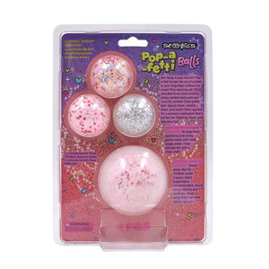 Scoobies Pop - a - fetti Balls:Confetti Squishy Balls – Set of 4 (Pink, Silver, Red & Multicolor) - Sensory Toys