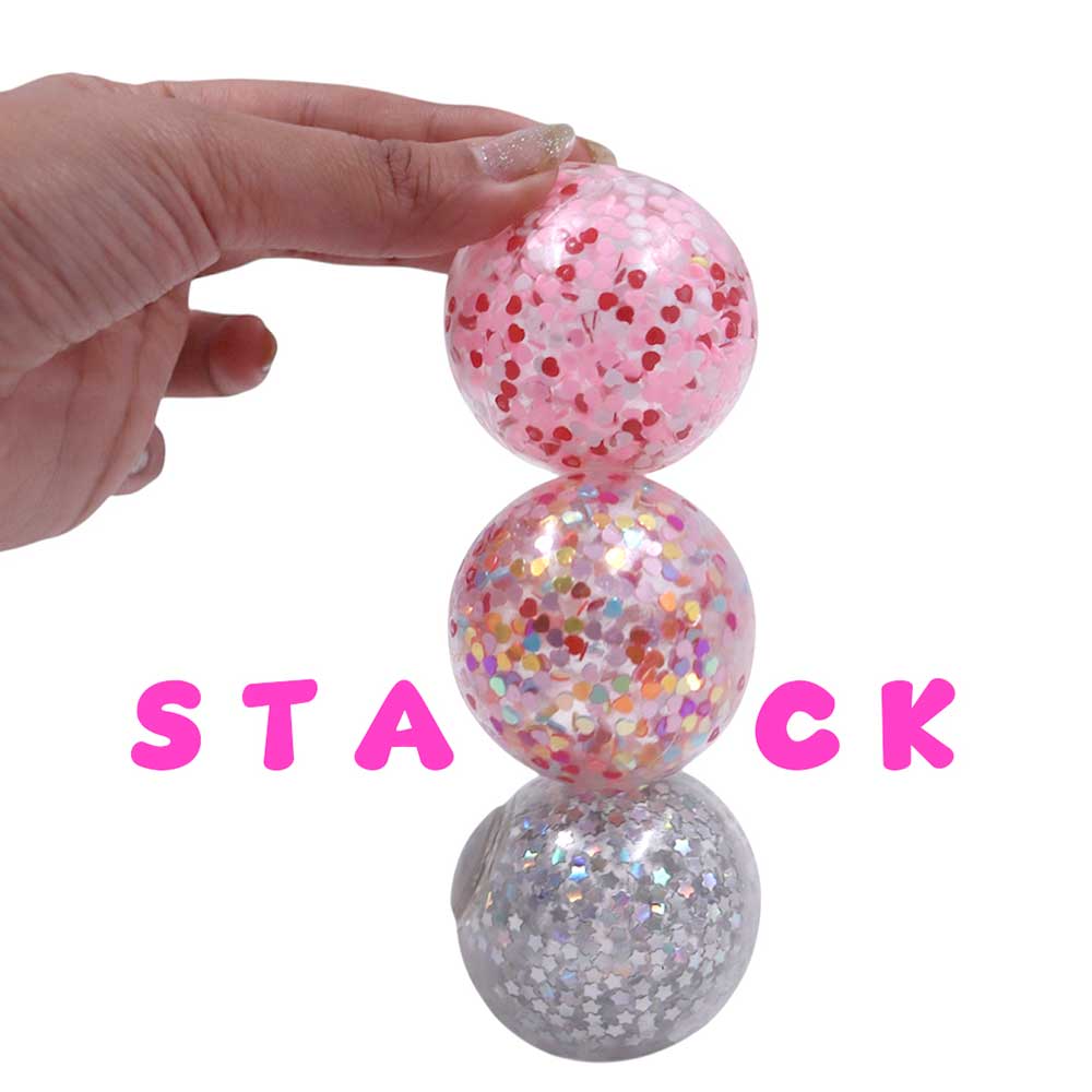 Scoobies Pop - a - fetti Balls:Confetti Squishy Balls – Set of 4 (Pink, Silver, Red & Multicolor) - Sensory Toys