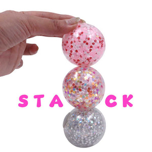 Scoobies Pop - a - fetti Balls:Confetti Squishy Balls – Set of 4 (Pink, Silver, Red & Multicolor) - Sensory Toys