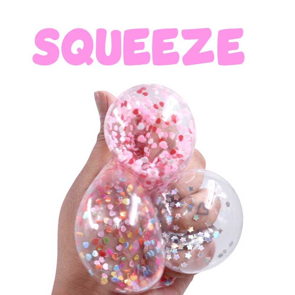 Scoobies Pop - a - fetti Balls:Confetti Squishy Balls – Set of 4 (Pink, Silver, Red & Multicolor) - Sensory Toys