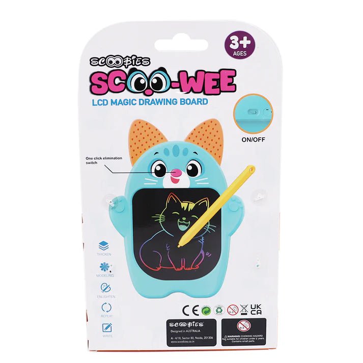 Scoobies Scoo - Wee Cat Shaped Multi - Color Screen Doodle Pad with One - Click Erase - Writing Board