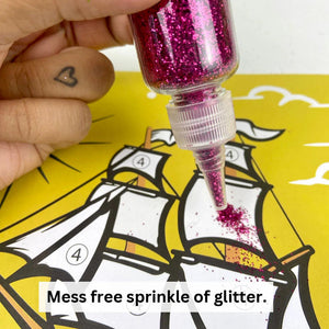 Scoobies Sparkle Pop Glitter Art Set – 6 Glitter Bottles + 4 Design Cards (Peel, Stick & Decorate) - Art & Craft
