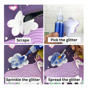 Scoobies Sparkle Pop Glitter Art Set – 6 Glitter Bottles + 4 Design Cards (Peel, Stick & Decorate) - Art & Craft